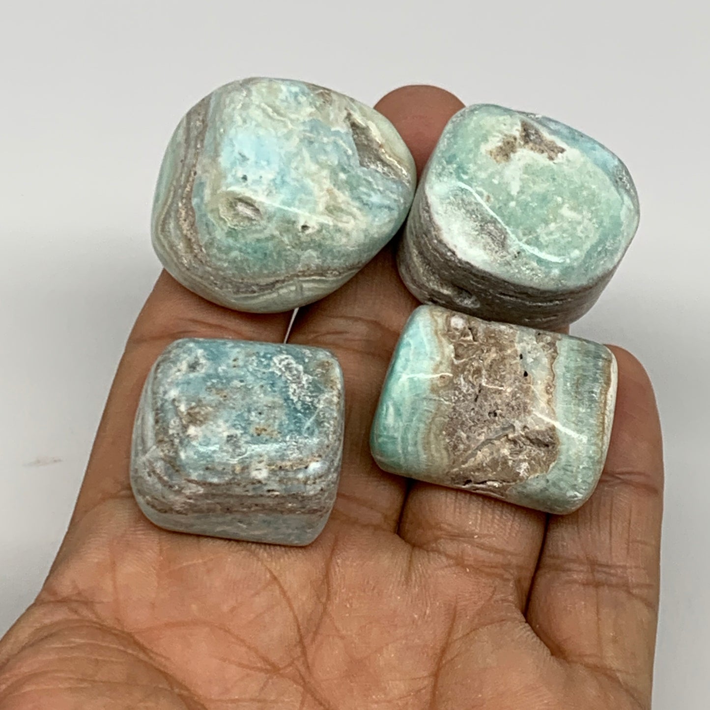 103.6g, 1"-1.3", 4pcs, Blue Aragonite Tumbled Stones @Afghanistan, B26969