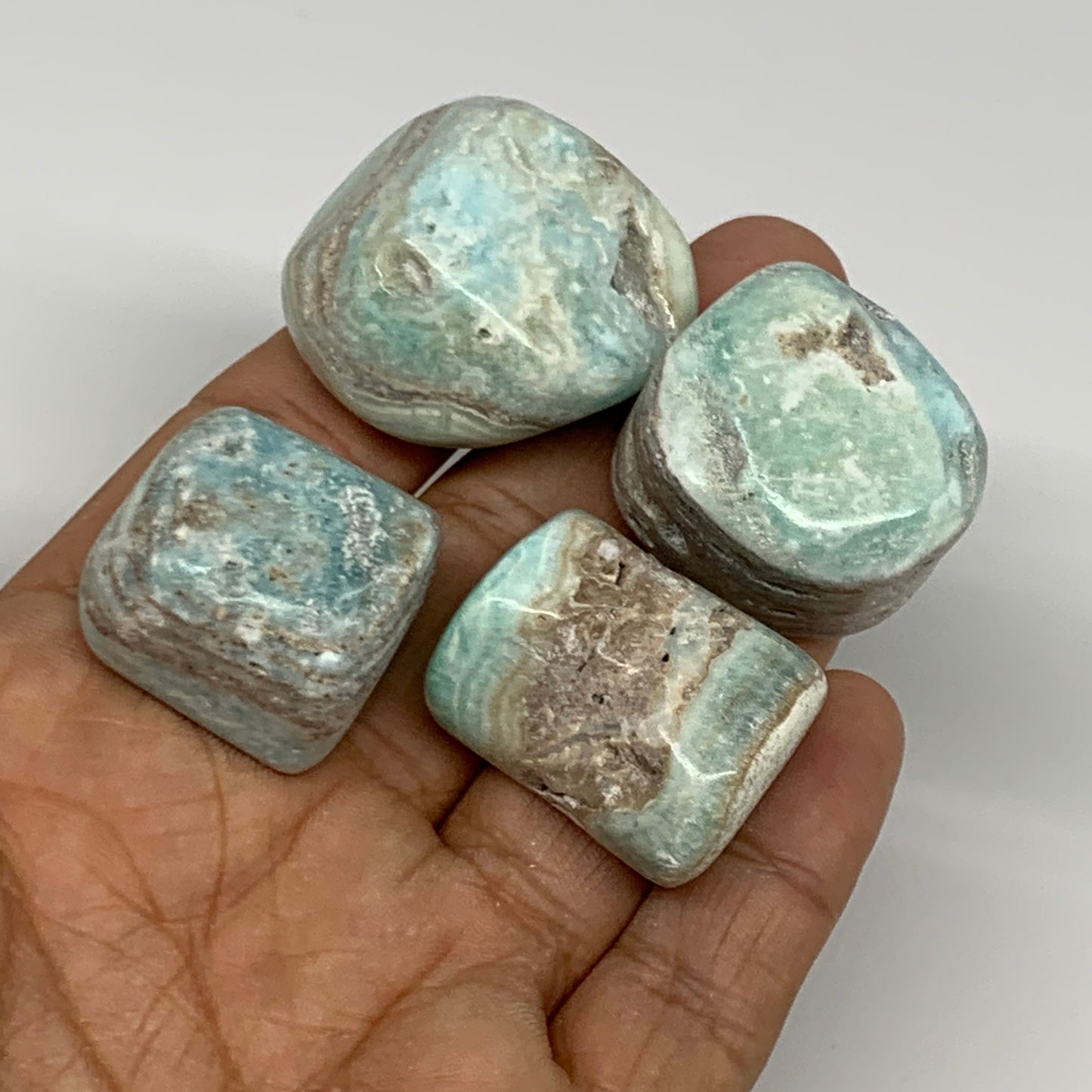 103.6g, 1"-1.3", 4pcs, Blue Aragonite Tumbled Stones @Afghanistan, B26969