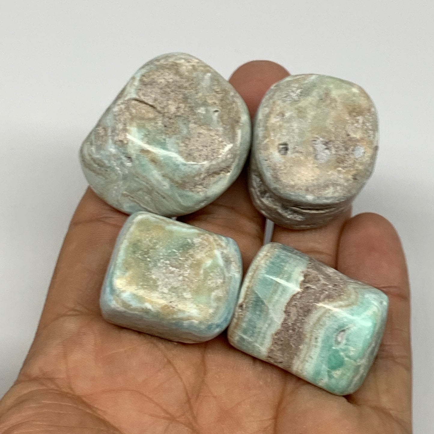 103.6g, 1"-1.3", 4pcs, Blue Aragonite Tumbled Stones @Afghanistan, B26969