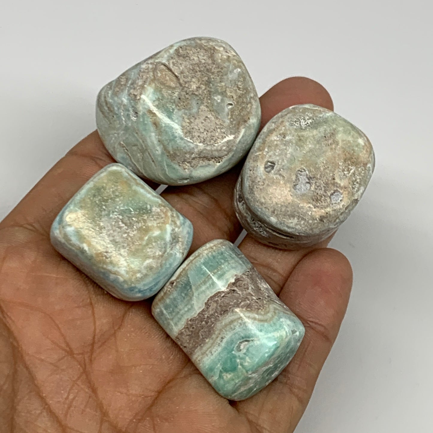 103.6g, 1"-1.3", 4pcs, Blue Aragonite Tumbled Stones @Afghanistan, B26969