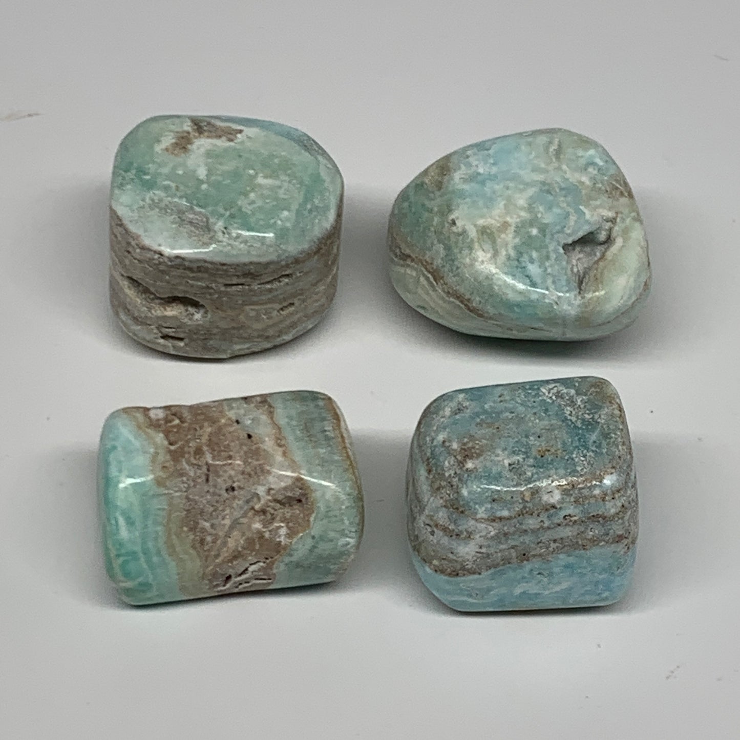 103.6g, 1"-1.3", 4pcs, Blue Aragonite Tumbled Stones @Afghanistan, B26969