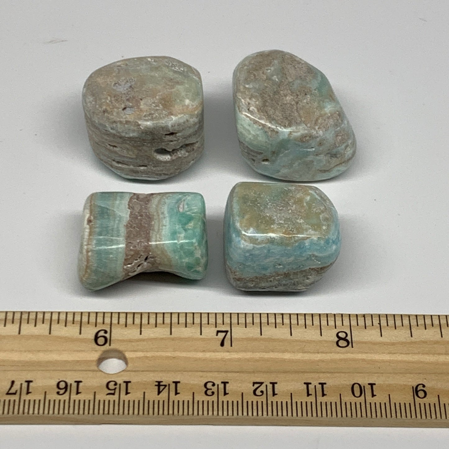 103.6g, 1"-1.3", 4pcs, Blue Aragonite Tumbled Stones @Afghanistan, B26969