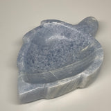 882g, 6.75"x4.7"x1.5" Natural Blue Calcite Bowl Leaf Gemstones Ashtray, B6363