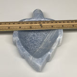 882g, 6.75"x4.7"x1.5" Natural Blue Calcite Bowl Leaf Gemstones Ashtray, B6363