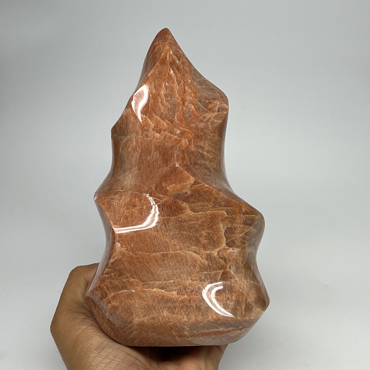 1510g, 7.2"x4.1"x3.2", Natural Peach Moonstone Flame Gemstones Reiki Tool, B1957