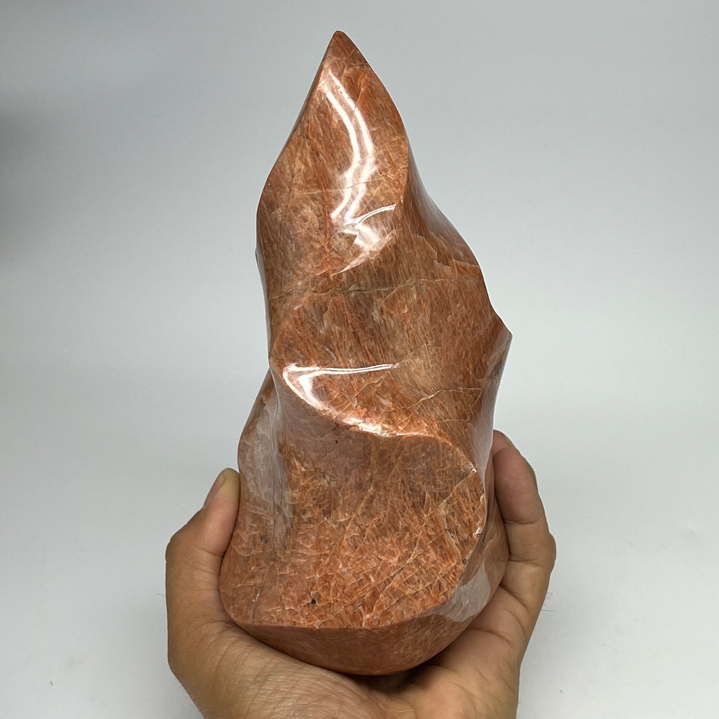1510g, 7.2"x4.1"x3.2", Natural Peach Moonstone Flame Gemstones Reiki Tool, B1957
