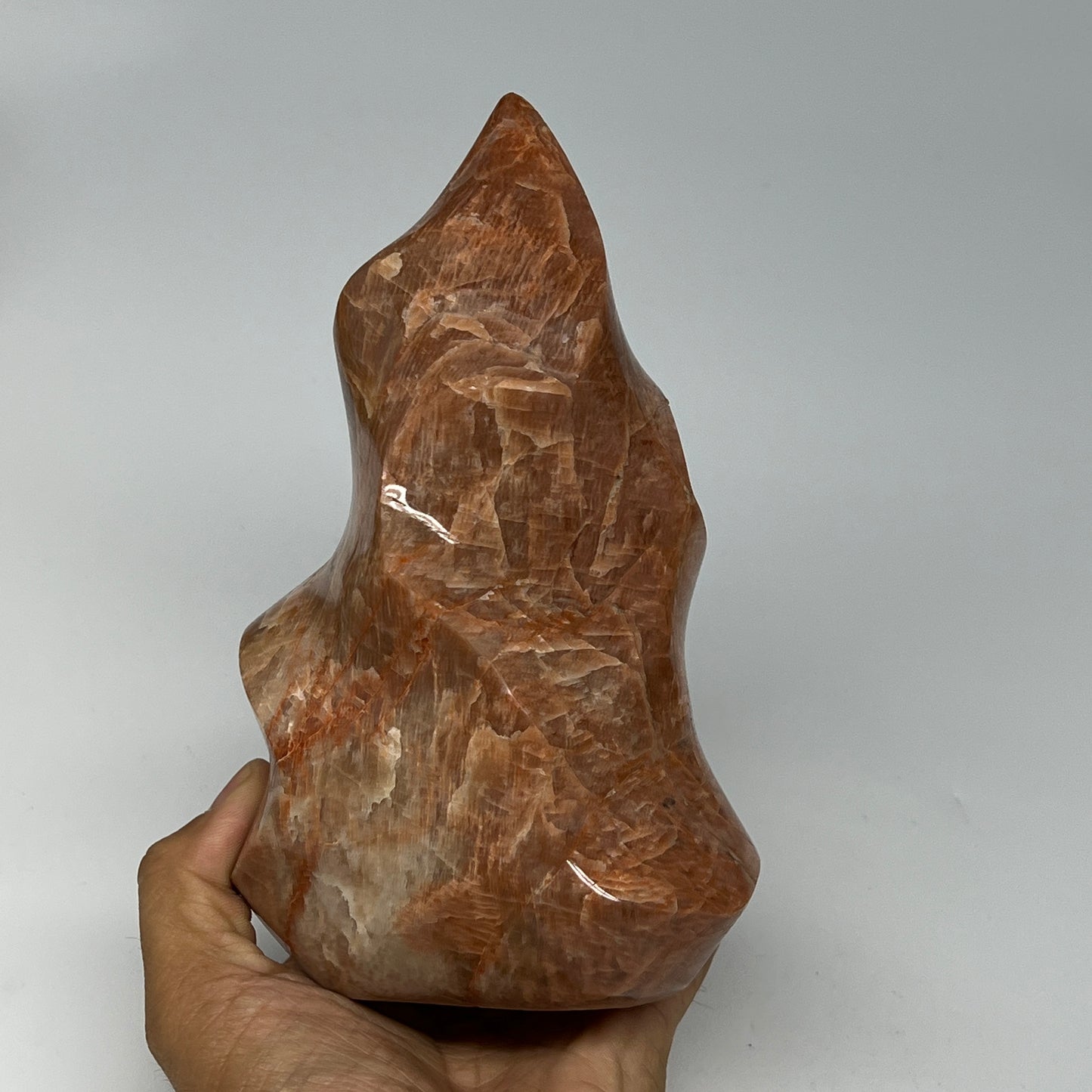 1510g, 7.2"x4.1"x3.2", Natural Peach Moonstone Flame Gemstones Reiki Tool, B1957