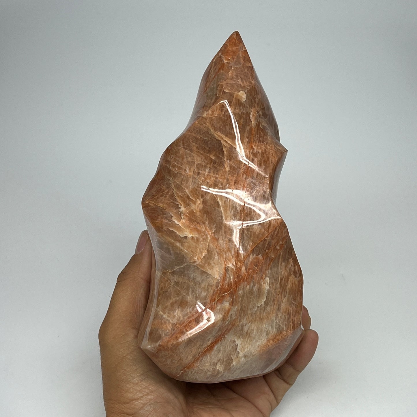 1510g, 7.2"x4.1"x3.2", Natural Peach Moonstone Flame Gemstones Reiki Tool, B1957