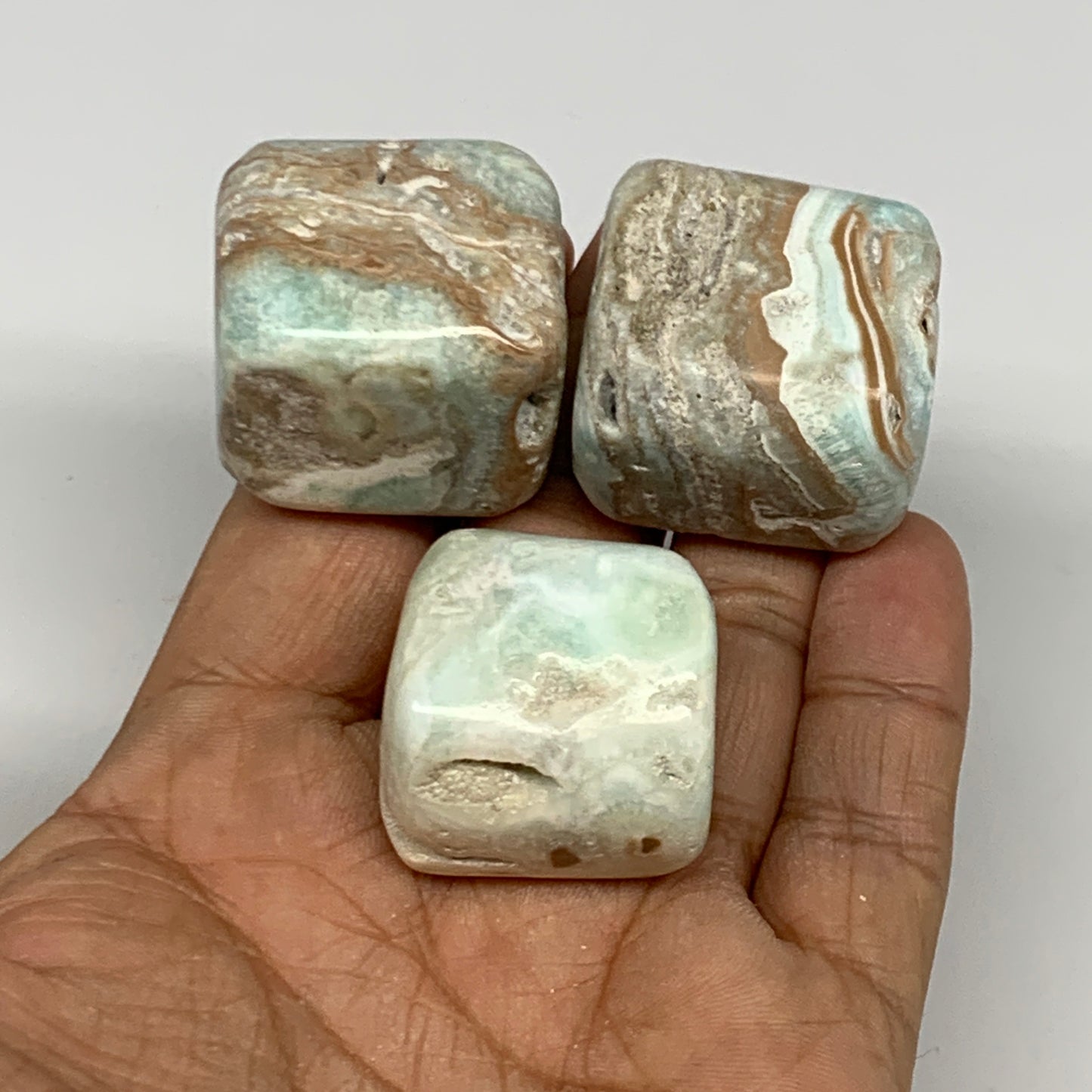 133.5g, 1.1"-1.2", 3pcs, Blue Aragonite Tumbled Stones @Afghanistan, B26971