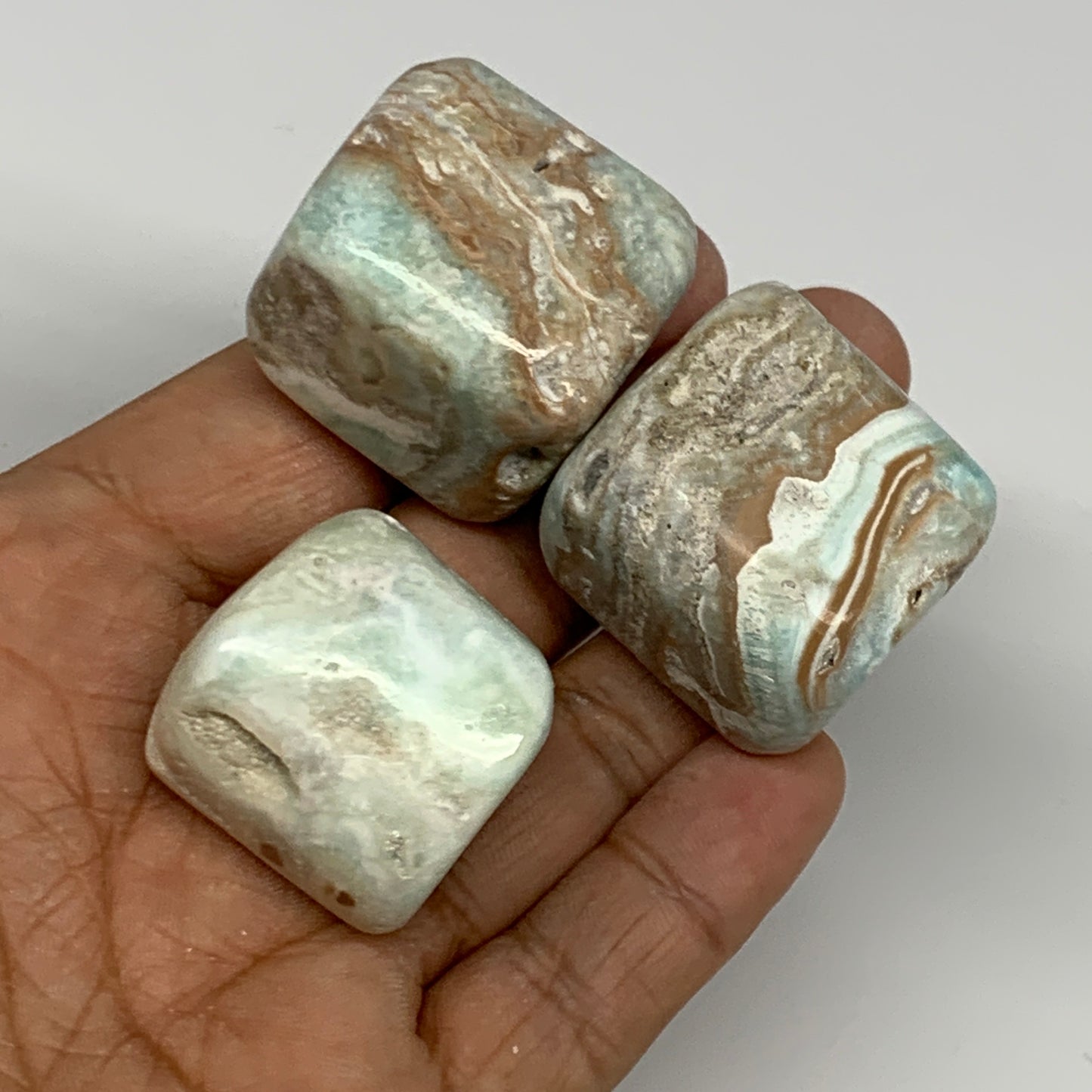 133.5g, 1.1"-1.2", 3pcs, Blue Aragonite Tumbled Stones @Afghanistan, B26971