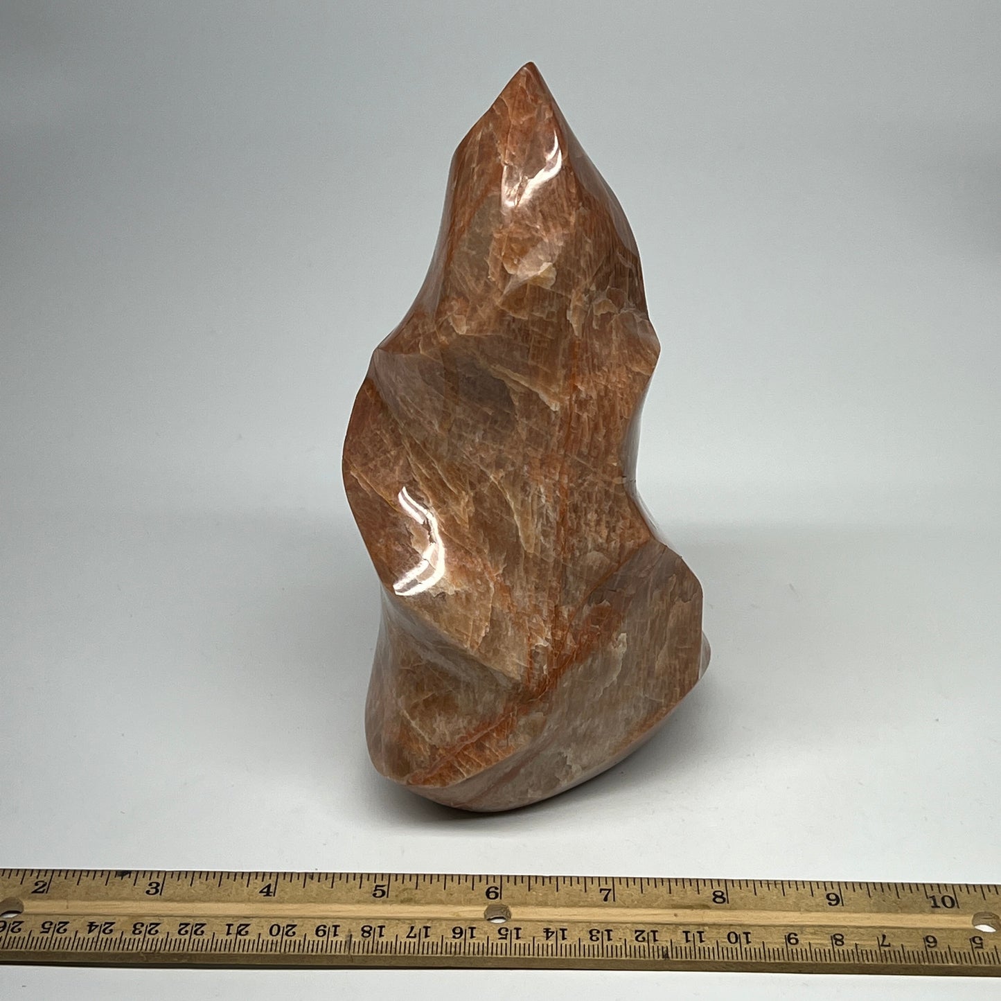 1510g, 7.2"x4.1"x3.2", Natural Peach Moonstone Flame Gemstones Reiki Tool, B1957