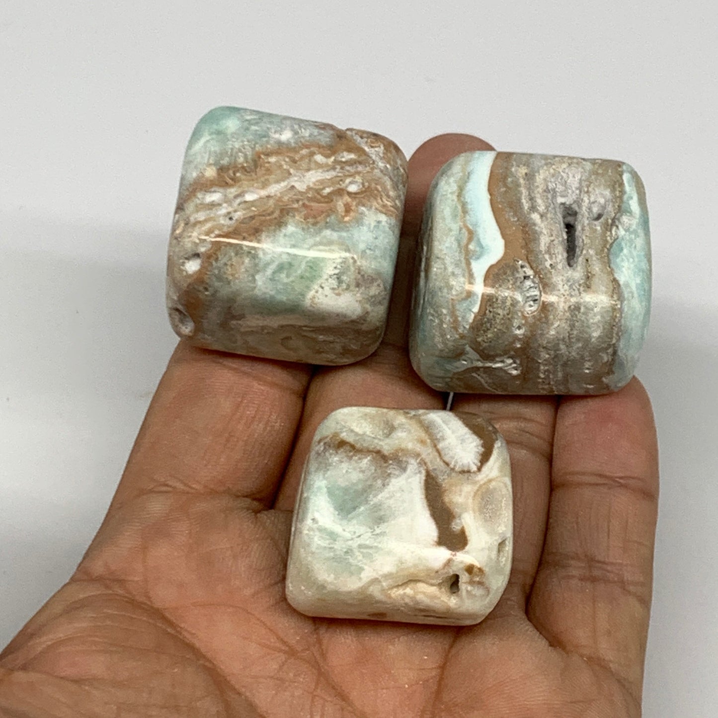 133.5g, 1.1"-1.2", 3pcs, Blue Aragonite Tumbled Stones @Afghanistan, B26971