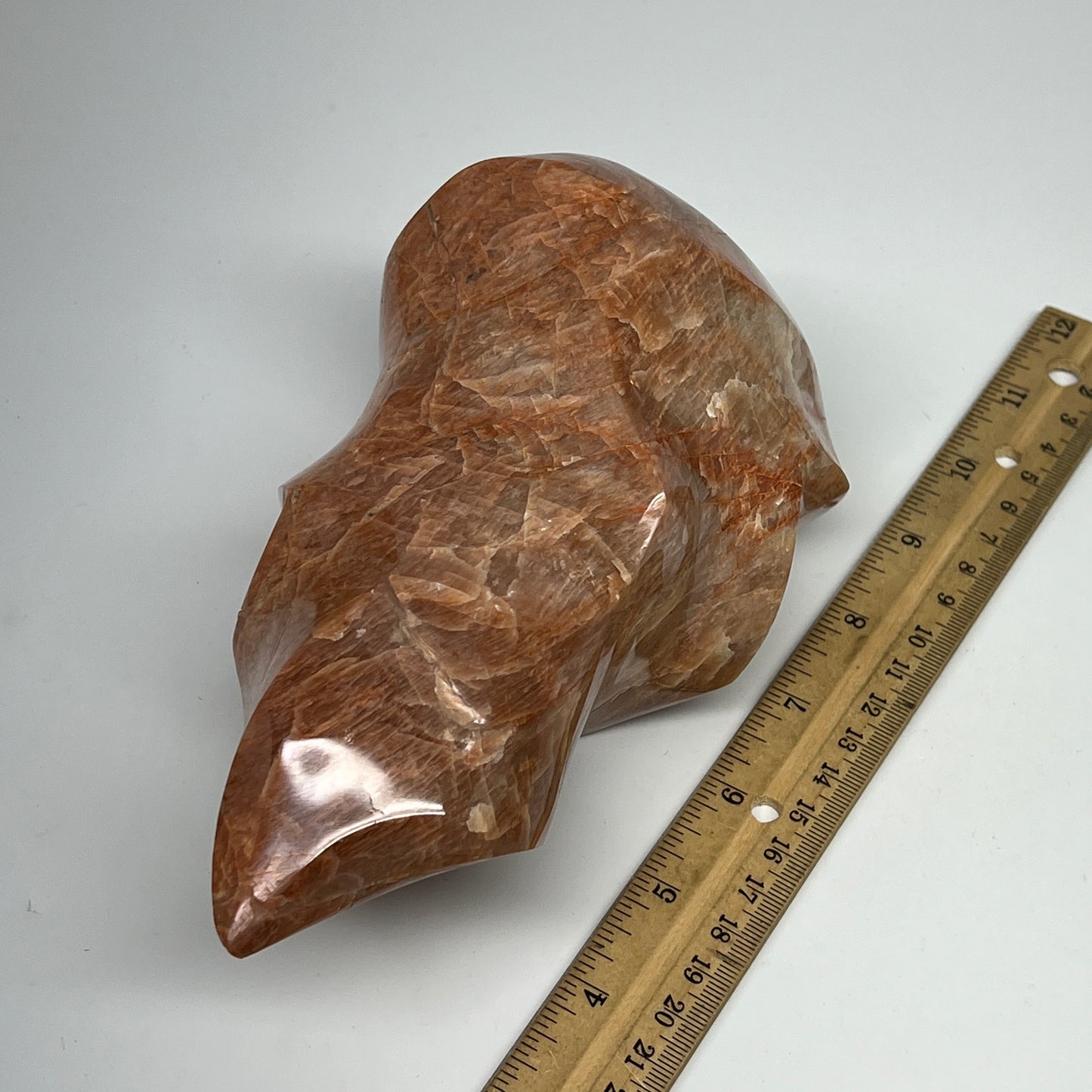 1510g, 7.2"x4.1"x3.2", Natural Peach Moonstone Flame Gemstones Reiki Tool, B1957