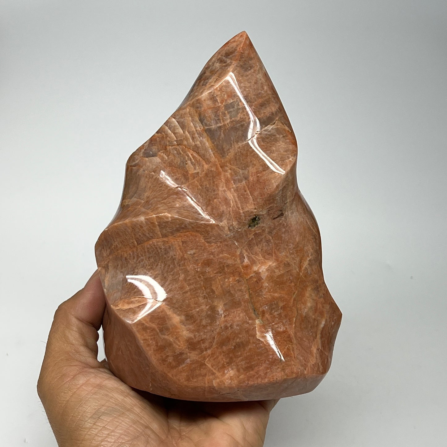 980g, 5.9"x4.3"x2.3", Natural Peach Moonstone Flame Gemstones Reiki Tool, B19571