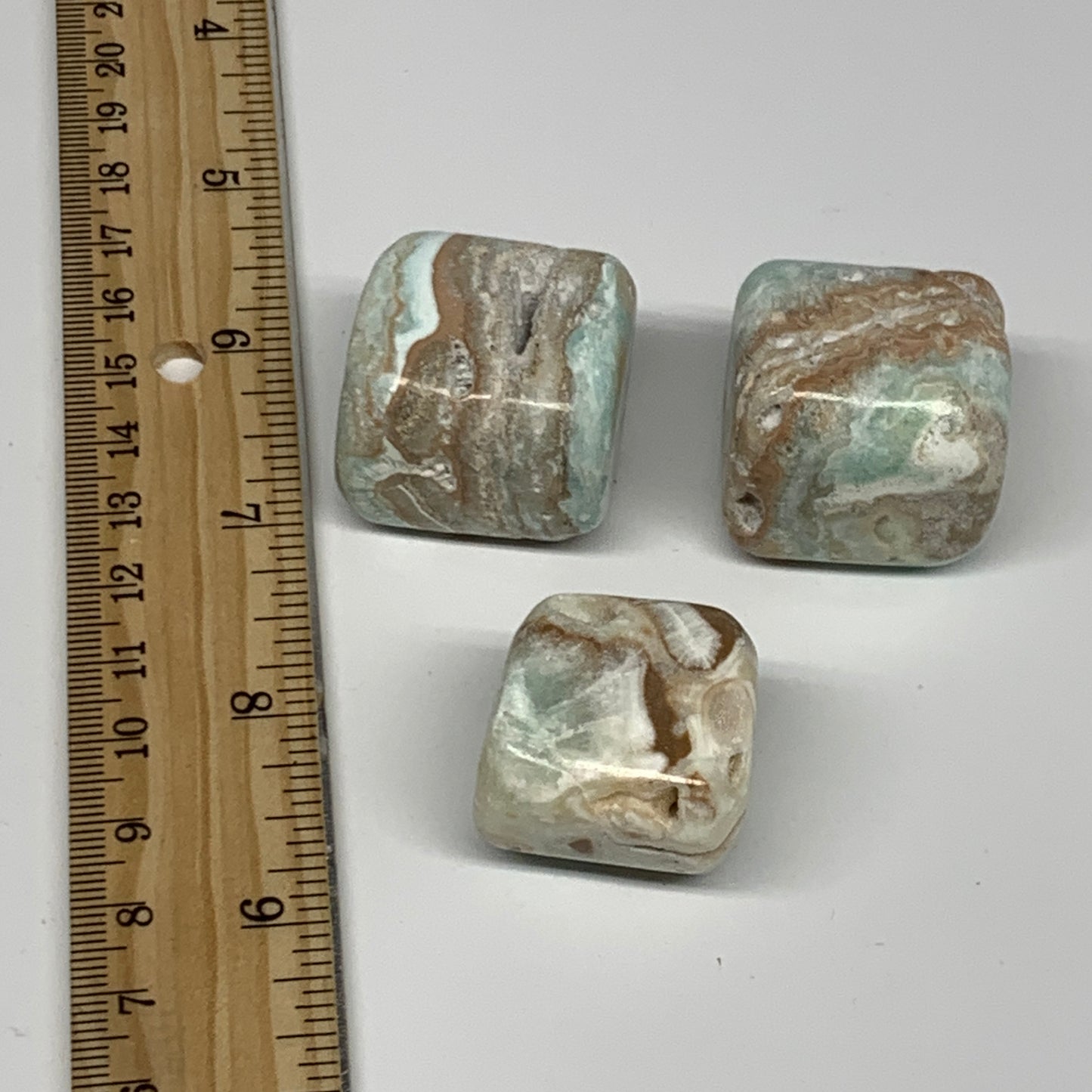 133.5g, 1.1"-1.2", 3pcs, Blue Aragonite Tumbled Stones @Afghanistan, B26971
