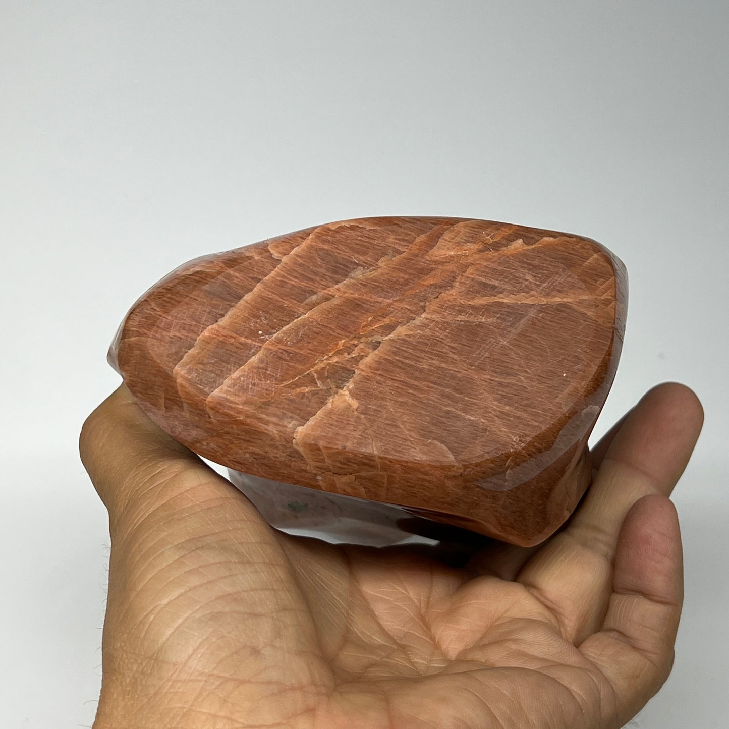 980g, 5.9"x4.3"x2.3", Natural Peach Moonstone Flame Gemstones Reiki Tool, B19571