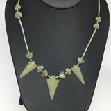 17.3g,2mm-34mm, Small Green Serpentine Arrowhead Beaded Necklace,19&quot;,NPH299