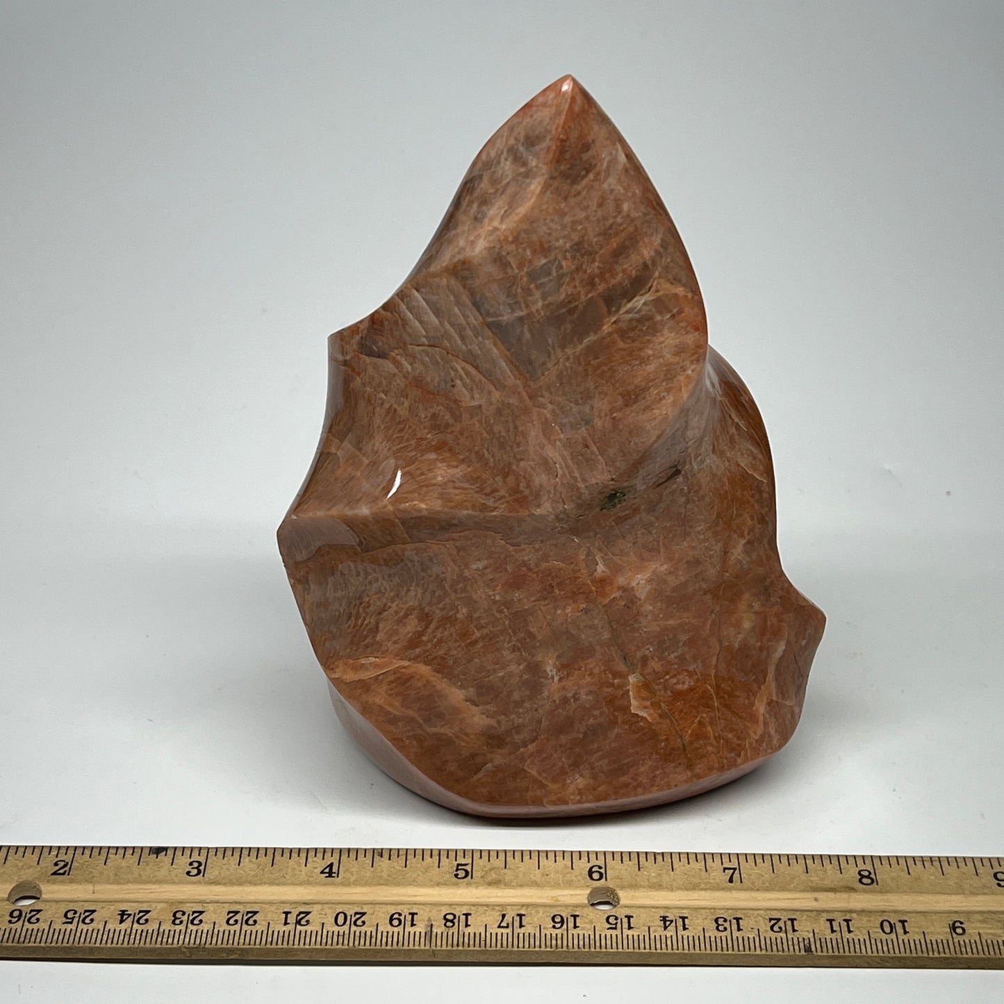 980g, 5.9"x4.3"x2.3", Natural Peach Moonstone Flame Gemstones Reiki Tool, B19571