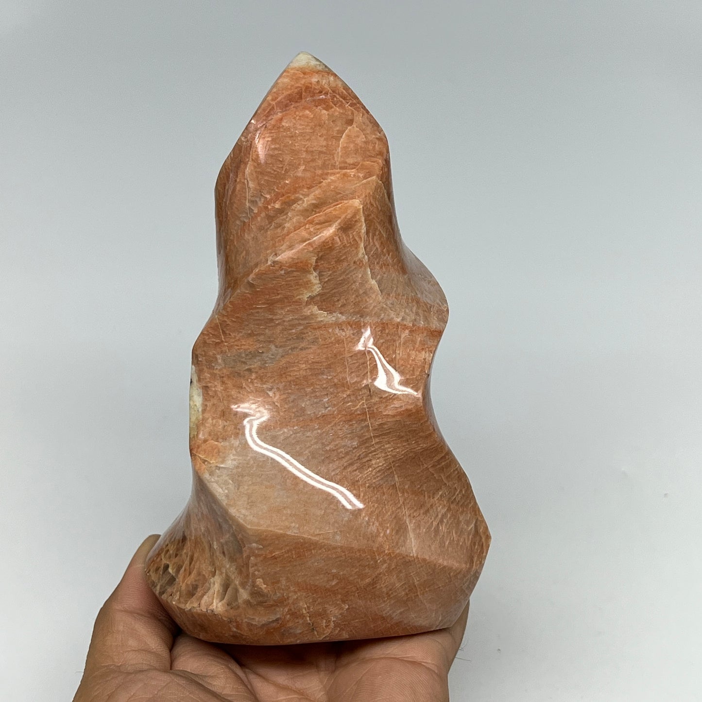 880g, 5.9"x3.5"x2.6", Natural Peach Moonstone Flame Gemstones Reiki Tool, B19572