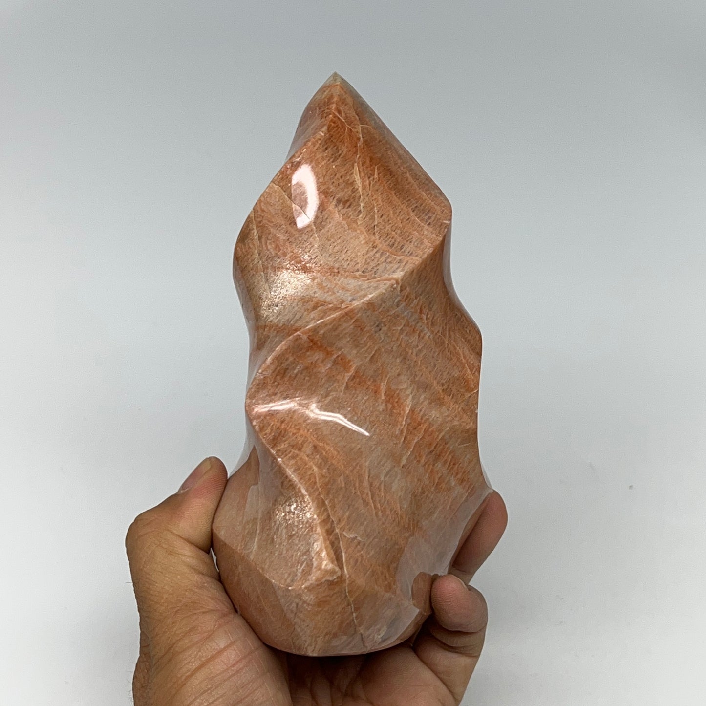 880g, 5.9"x3.5"x2.6", Natural Peach Moonstone Flame Gemstones Reiki Tool, B19572