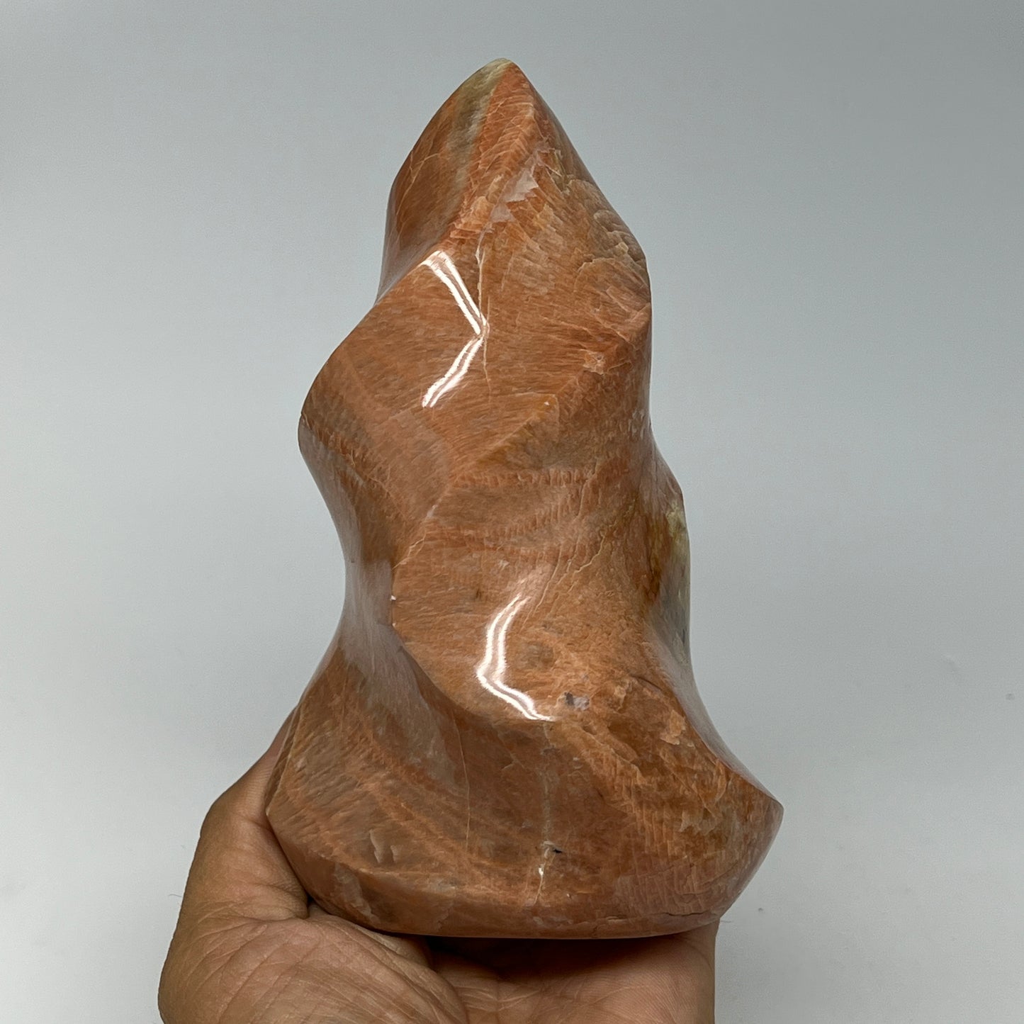 880g, 5.9"x3.5"x2.6", Natural Peach Moonstone Flame Gemstones Reiki Tool, B19572