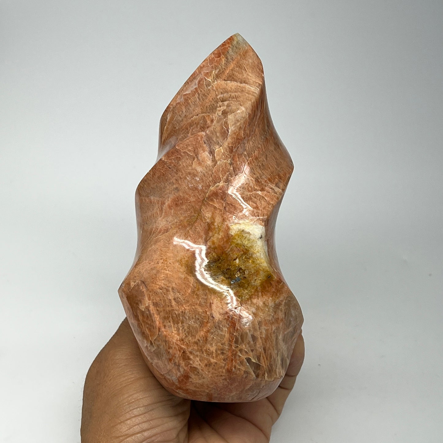 880g, 5.9"x3.5"x2.6", Natural Peach Moonstone Flame Gemstones Reiki Tool, B19572