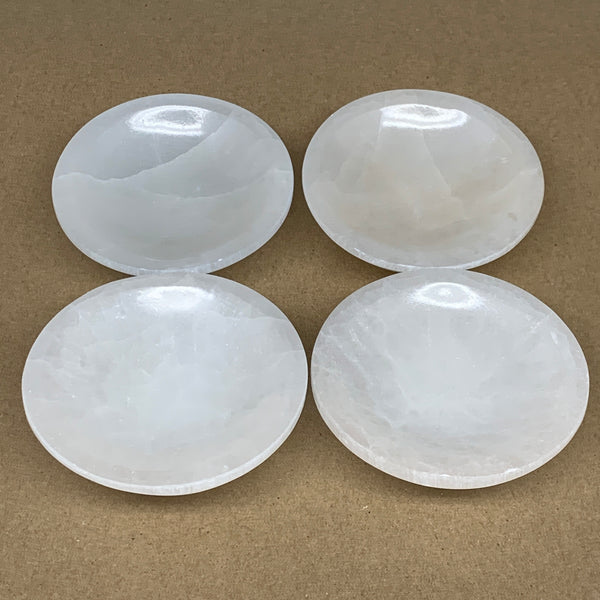 4pcs, 1166g, 3.9"-4" Natural Round Selenite Bowls Crystals from Morocco, B9202