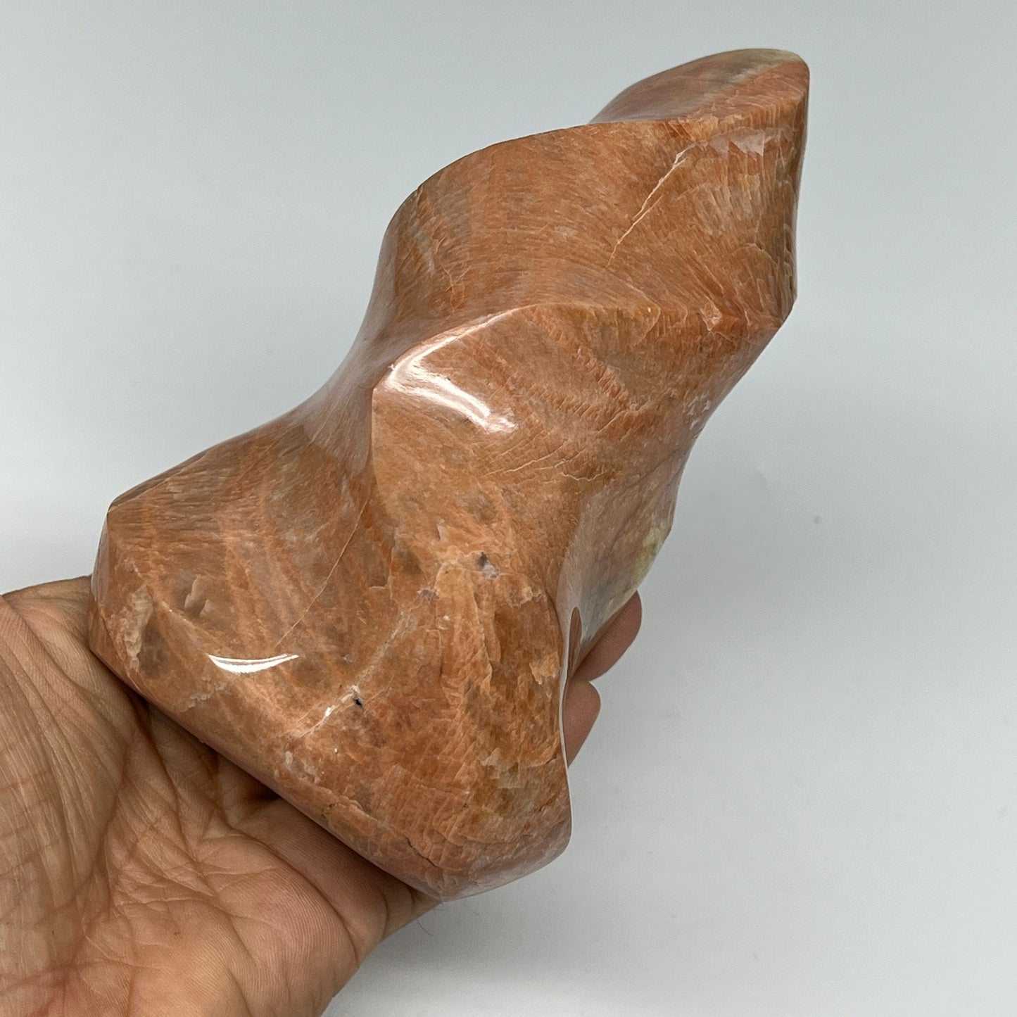 880g, 5.9"x3.5"x2.6", Natural Peach Moonstone Flame Gemstones Reiki Tool, B19572