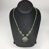 18.6g,2mm-27mm, Green Serpentine Flower Carved Beaded Necklace,18&quot;,NPH301