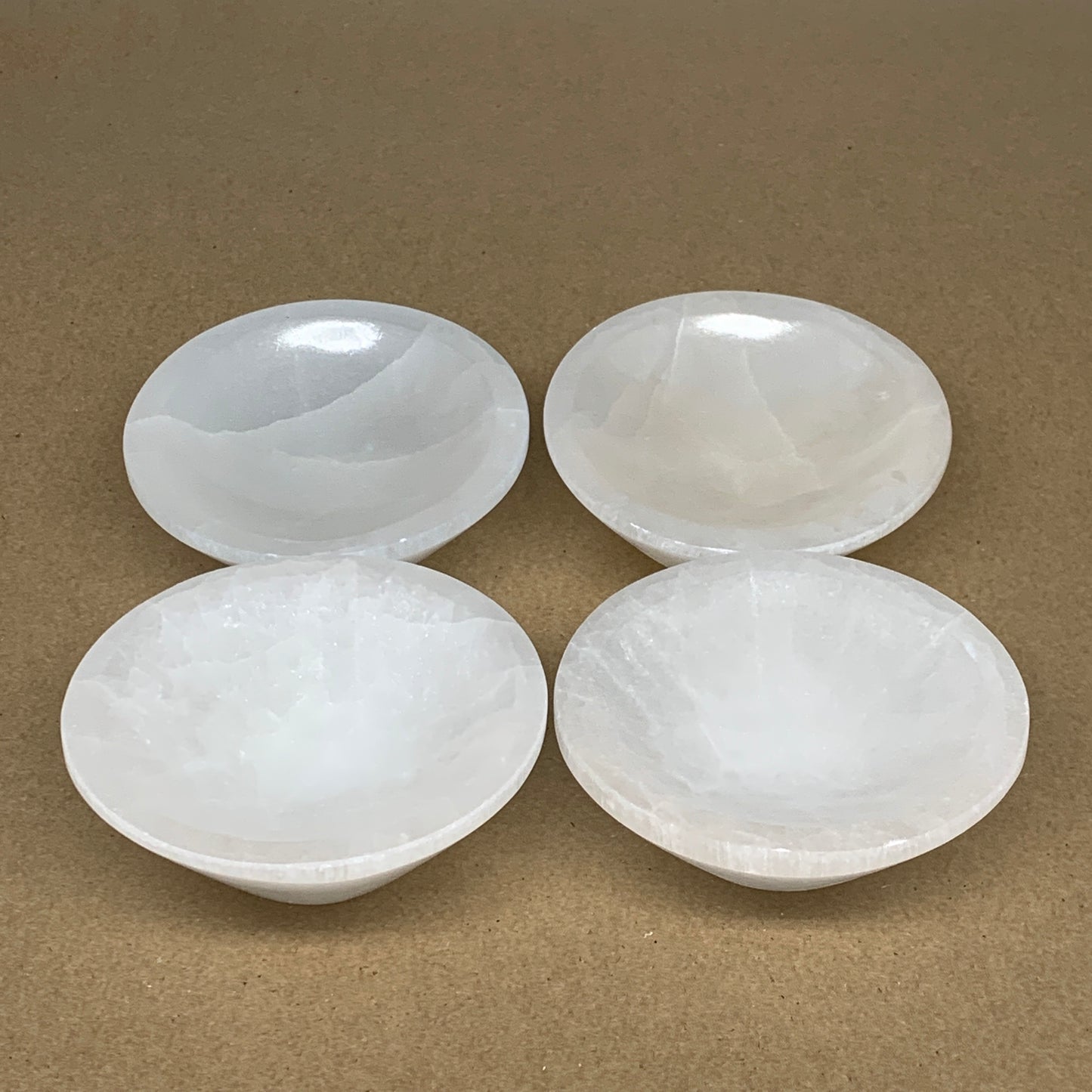 4pcs, 1166g, 3.9"-4" Natural Round Selenite Bowls Crystals from Morocco, B9202