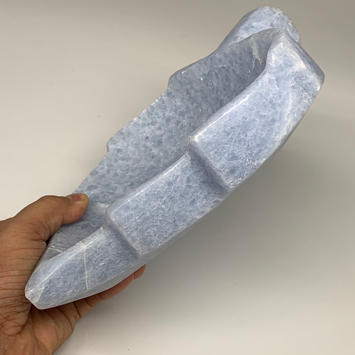 1482g, 9.25"x6"x1.9" Natural Blue Calcite Bowl Leaf Gemstones Ashtray, B6367