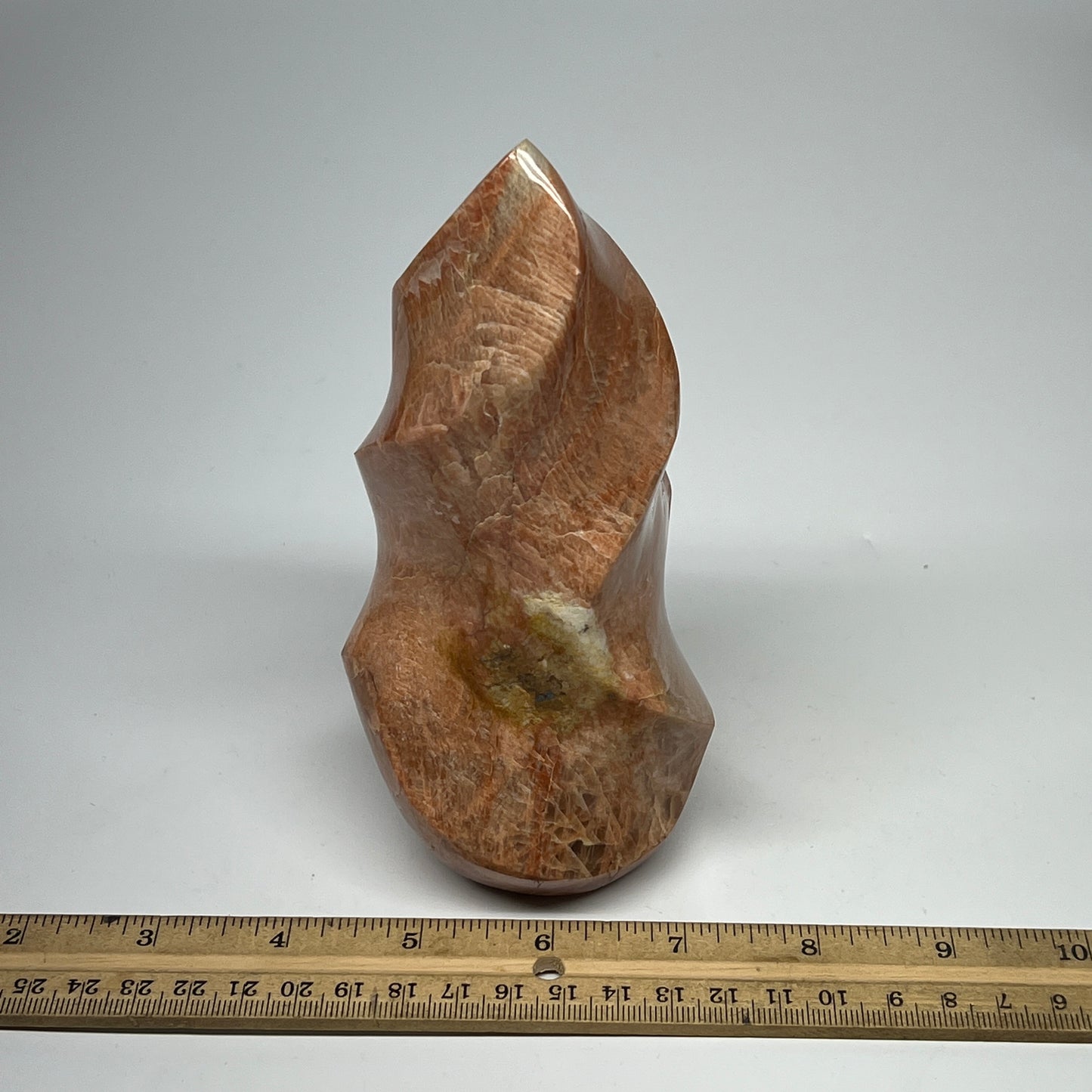 880g, 5.9"x3.5"x2.6", Natural Peach Moonstone Flame Gemstones Reiki Tool, B19572