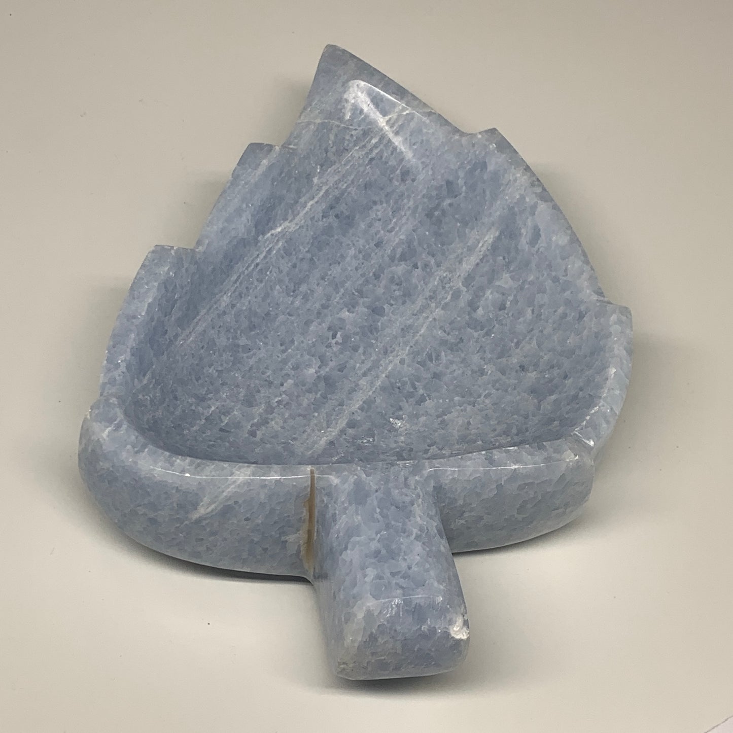 1482g, 9.25"x6"x1.9" Natural Blue Calcite Bowl Leaf Gemstones Ashtray, B6367