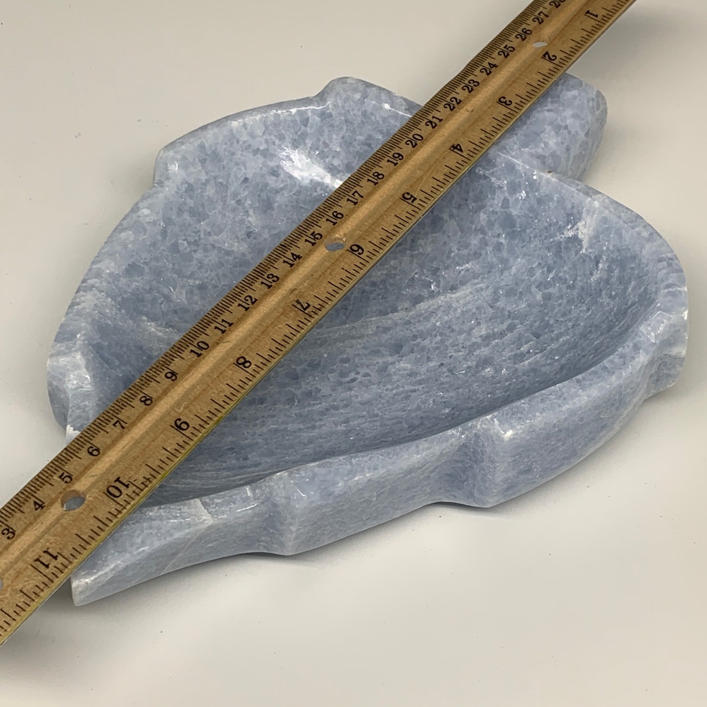 1482g, 9.25"x6"x1.9" Natural Blue Calcite Bowl Leaf Gemstones Ashtray, B6367
