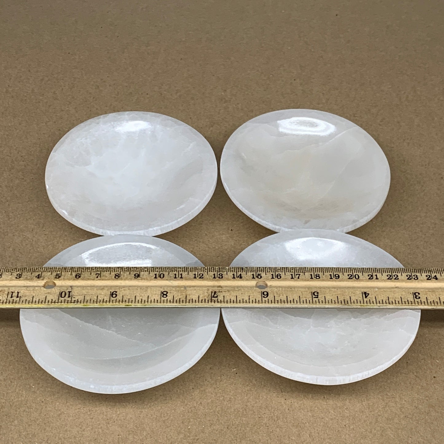 4pcs, 1166g, 3.9"-4" Natural Round Selenite Bowls Crystals from Morocco, B9202