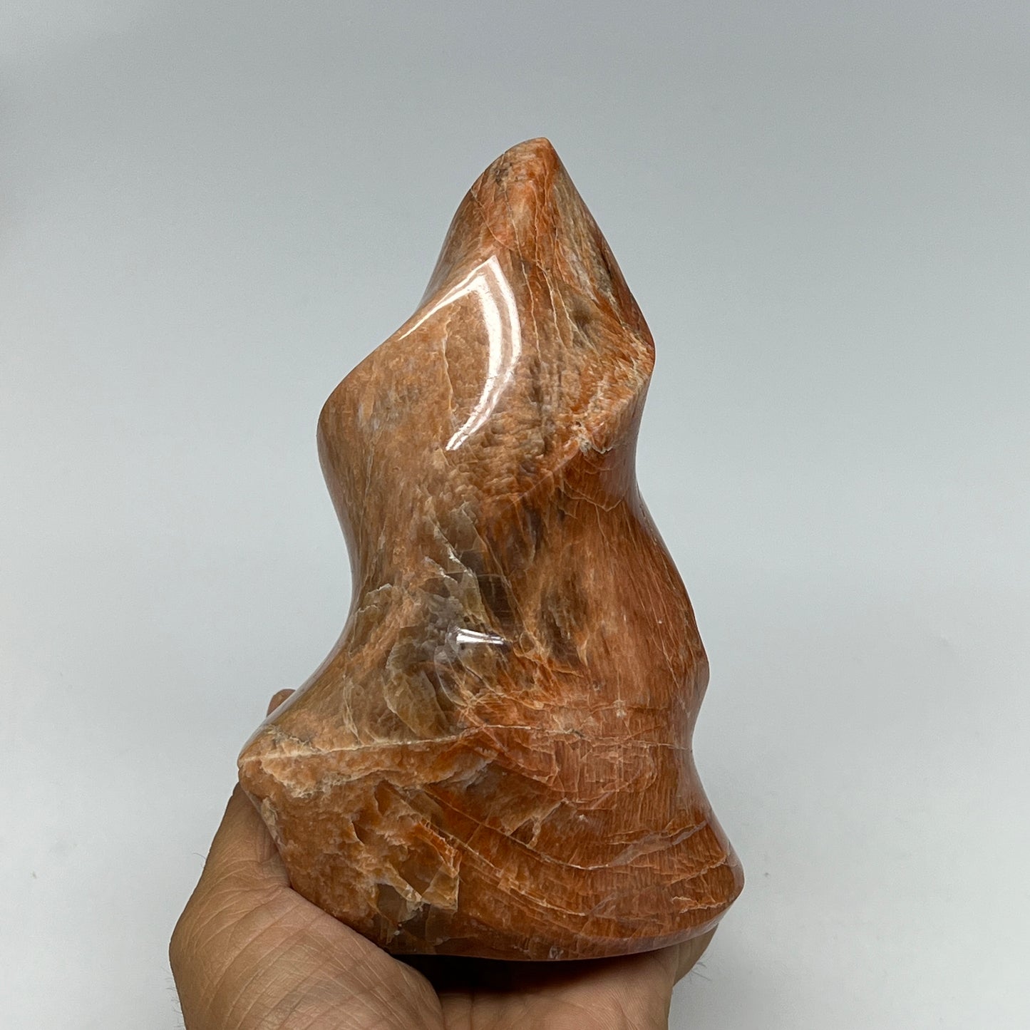 785g, 5.8"x3.5"x2.3", Natural Peach Moonstone Flame Gemstones Reiki Tool, B19574