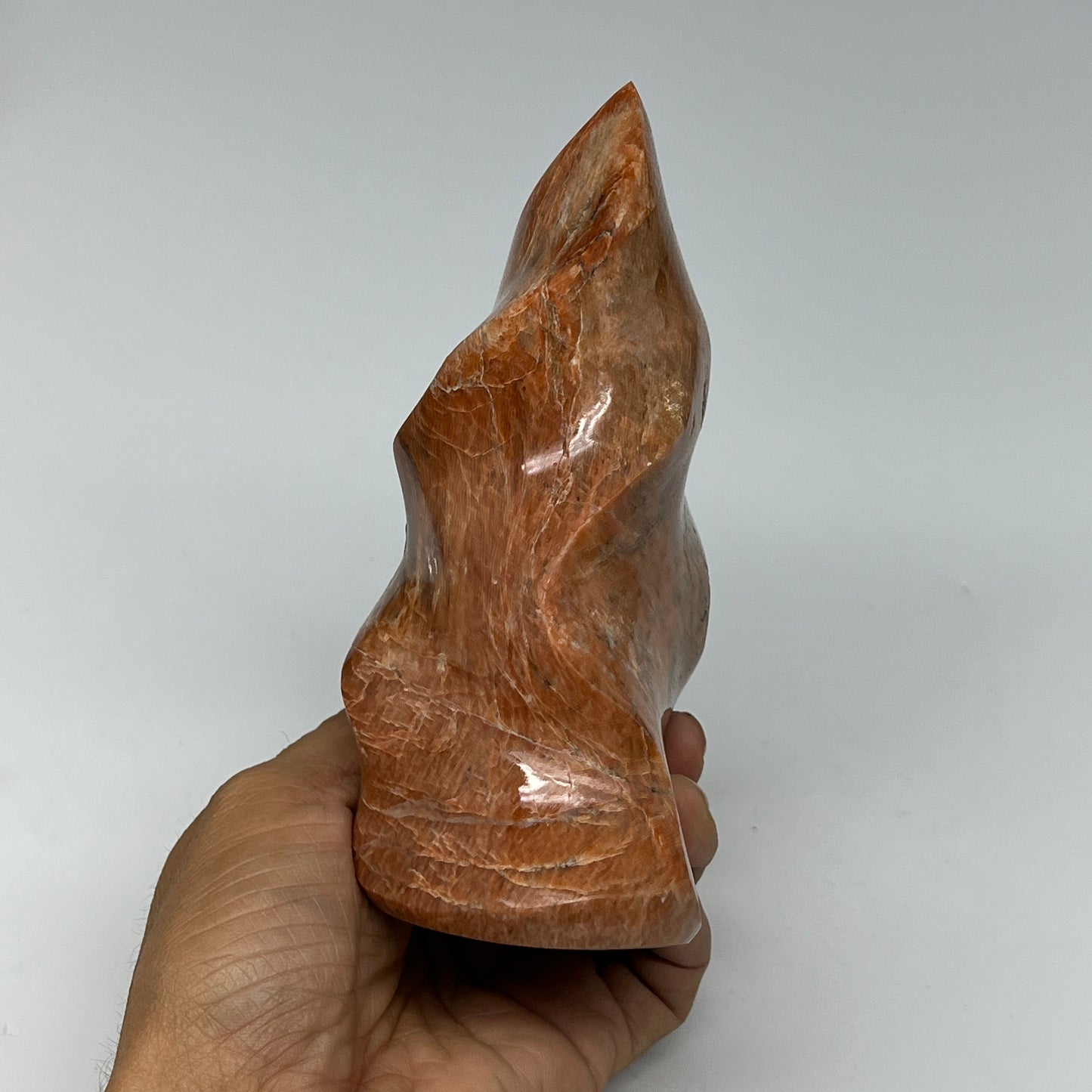 785g, 5.8"x3.5"x2.3", Natural Peach Moonstone Flame Gemstones Reiki Tool, B19574