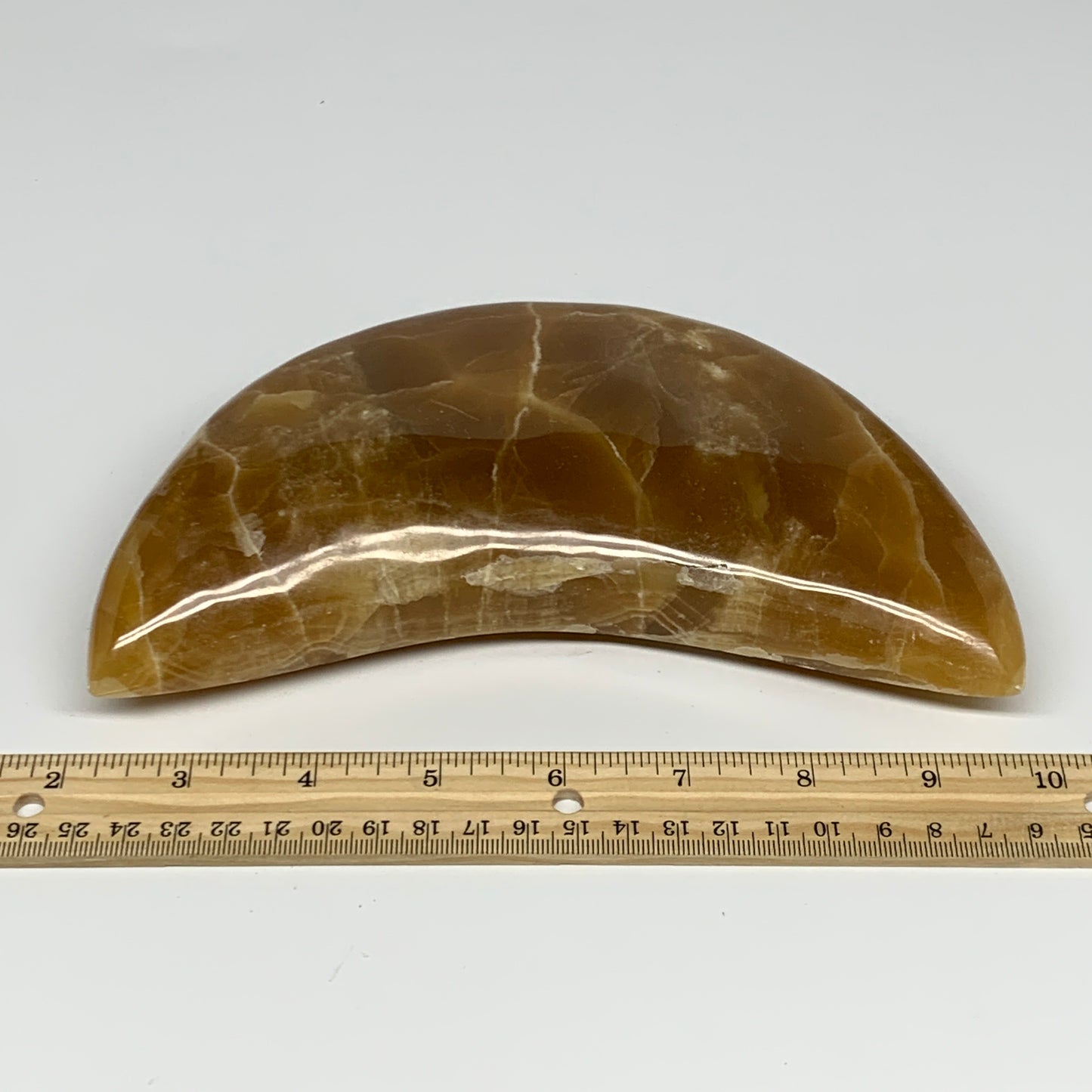 2.77 lbs, 7.6"x3.3"x1.6" Honey Calcite Moon Crest Gemstone,Healing Crystal, B269