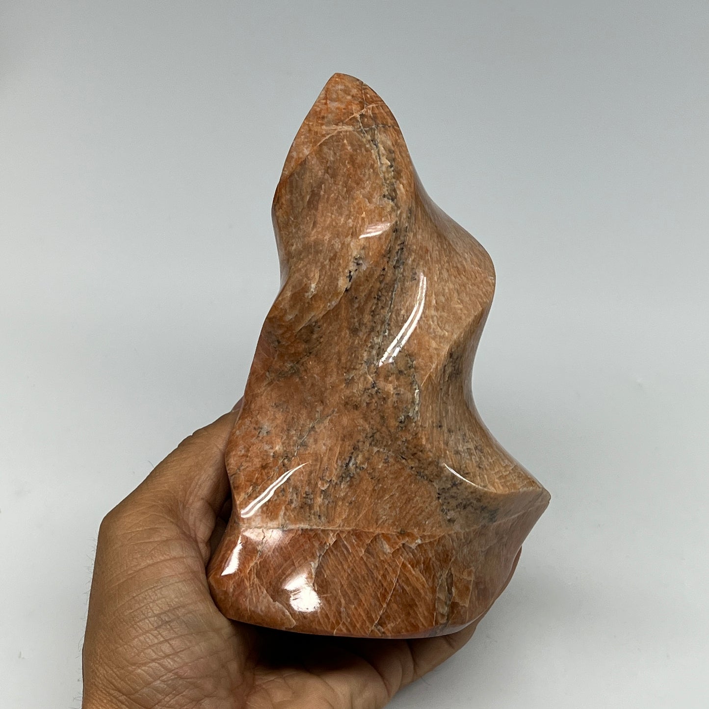 785g, 5.8"x3.5"x2.3", Natural Peach Moonstone Flame Gemstones Reiki Tool, B19574