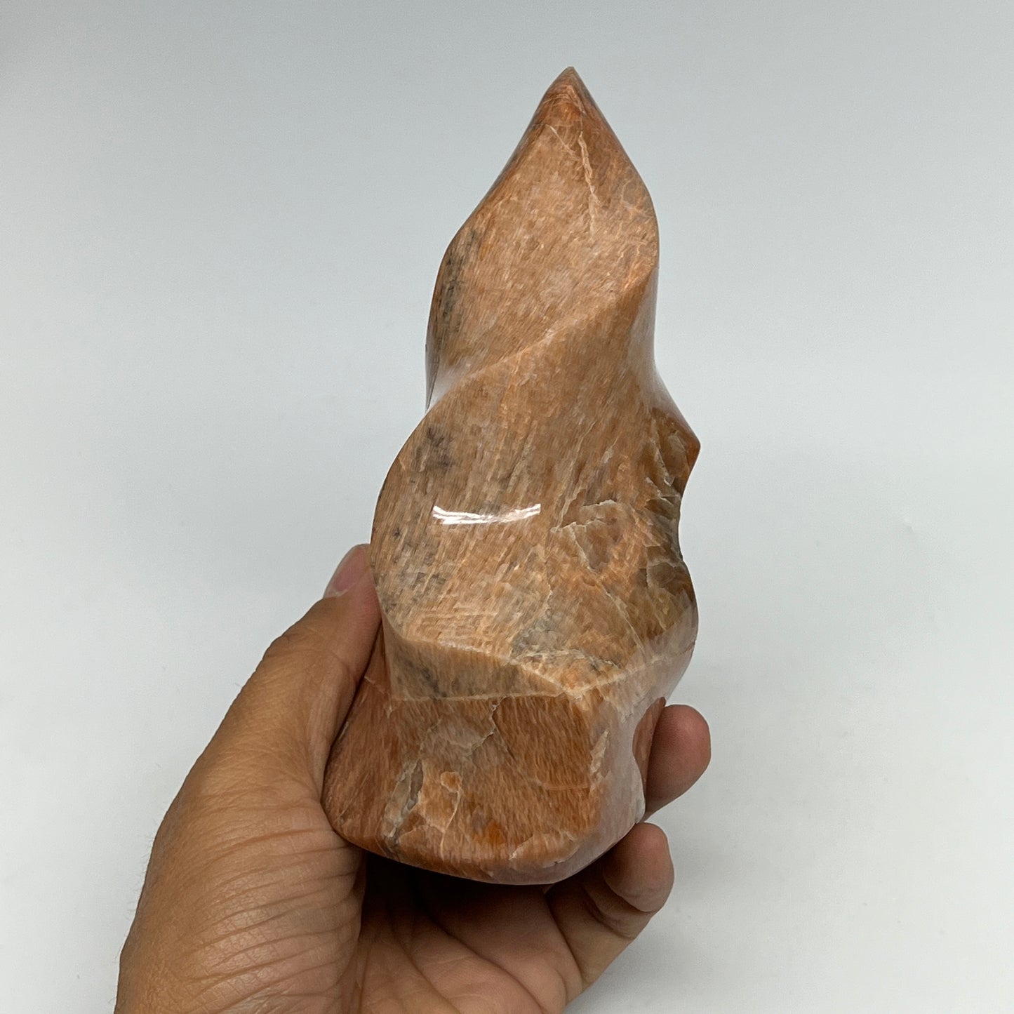 785g, 5.8"x3.5"x2.3", Natural Peach Moonstone Flame Gemstones Reiki Tool, B19574