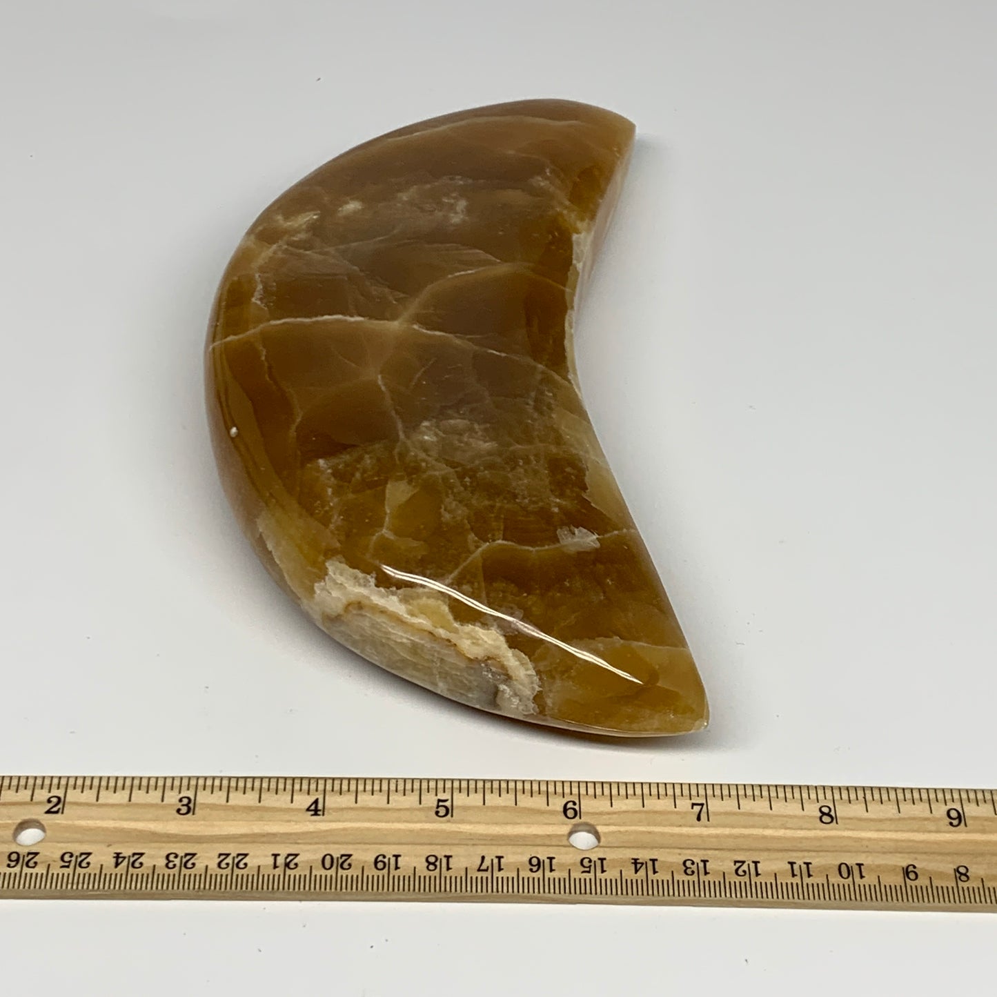 2.77 lbs, 7.6"x3.3"x1.6" Honey Calcite Moon Crest Gemstone,Healing Crystal, B269