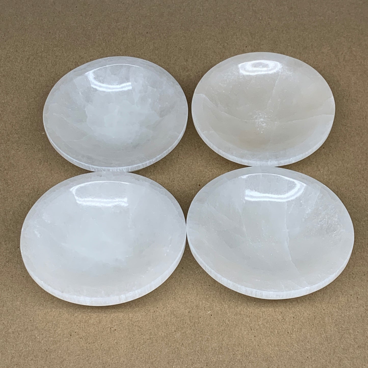 4pcs, 1178g, 3.9"-4" Natural Round Selenite Bowls Crystals from Morocco, B9204