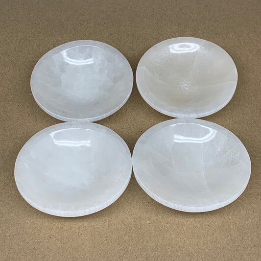 4pcs, 1178g, 3.9"-4" Natural Round Selenite Bowls Crystals from Morocco, B9204