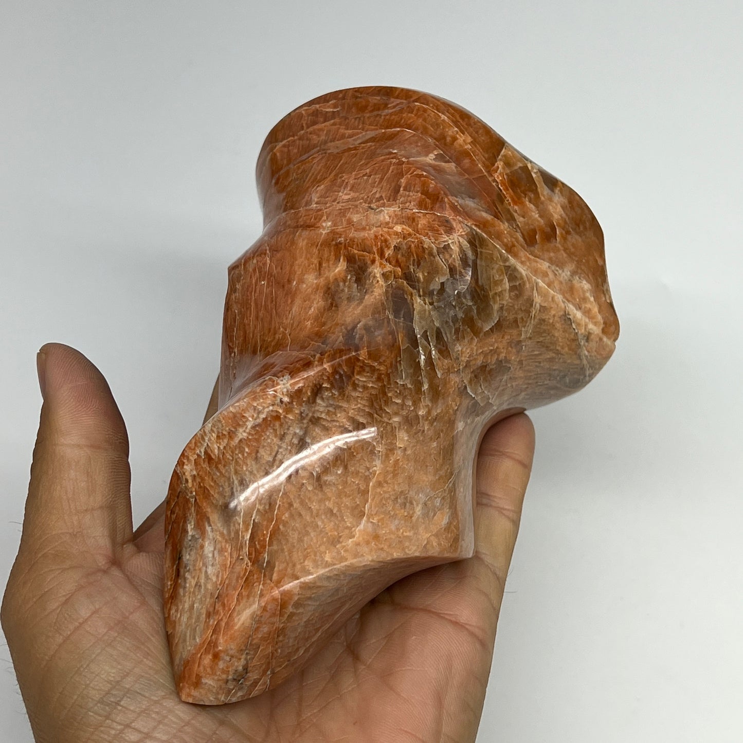 785g, 5.8"x3.5"x2.3", Natural Peach Moonstone Flame Gemstones Reiki Tool, B19574