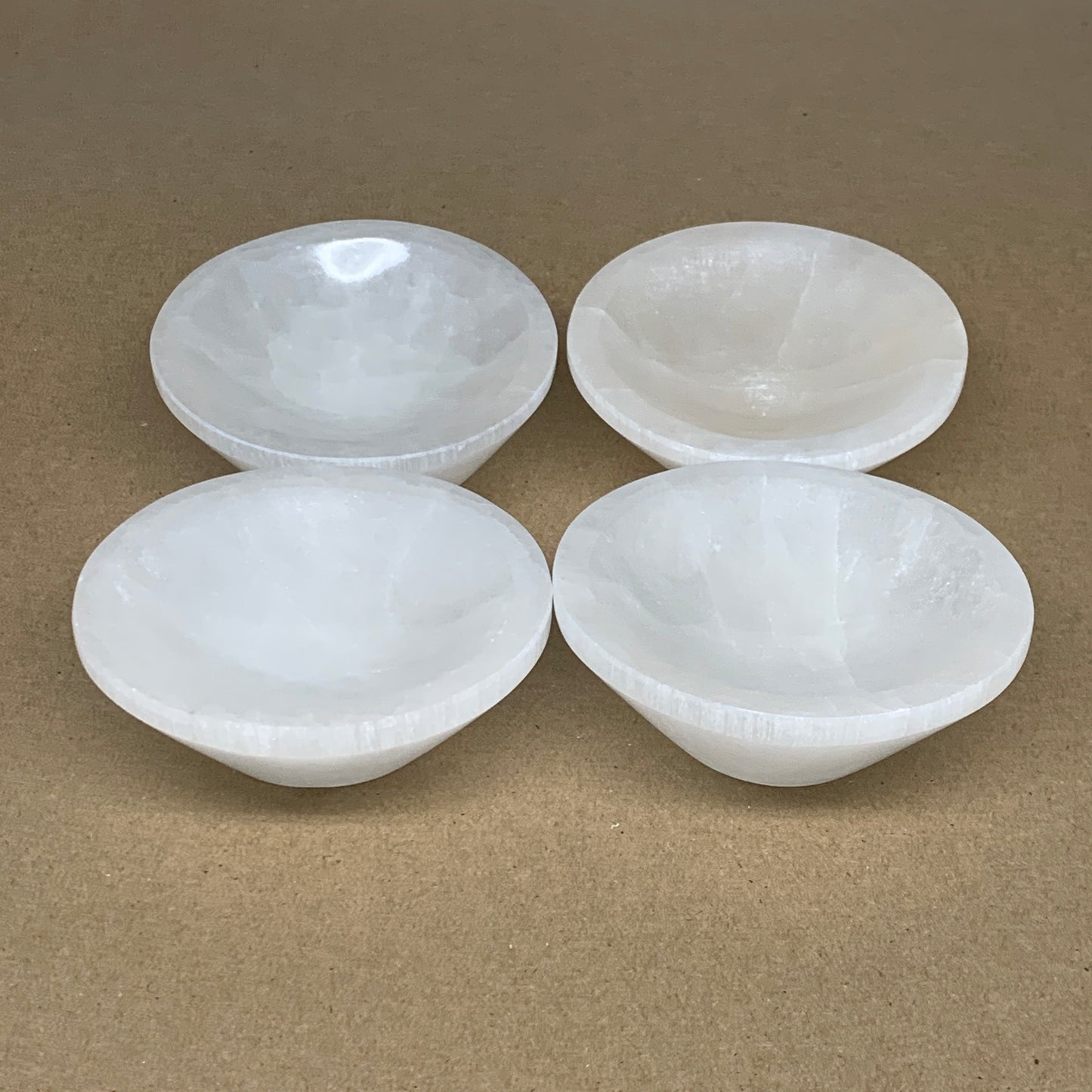 4pcs, 1178g, 3.9"-4" Natural Round Selenite Bowls Crystals from Morocco, B9204