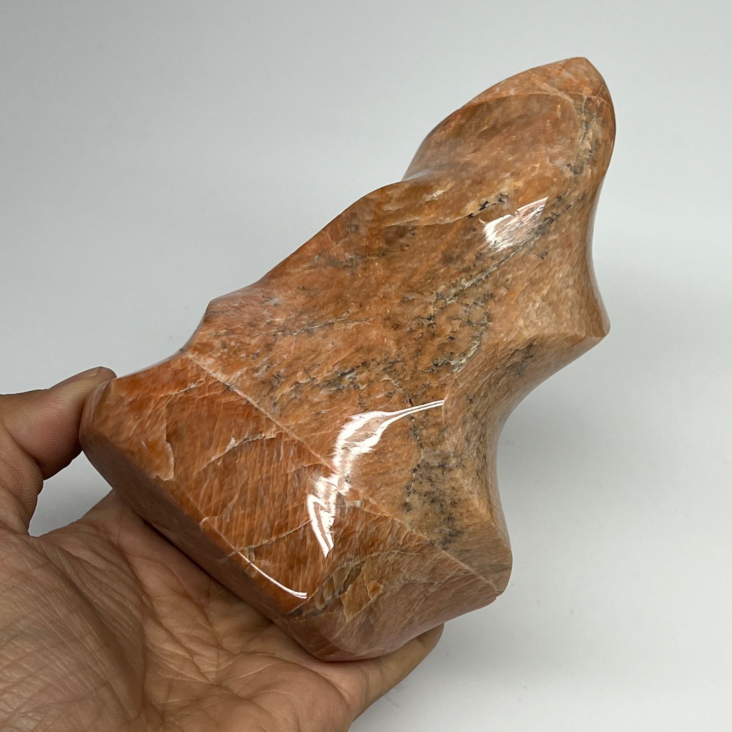 785g, 5.8"x3.5"x2.3", Natural Peach Moonstone Flame Gemstones Reiki Tool, B19574