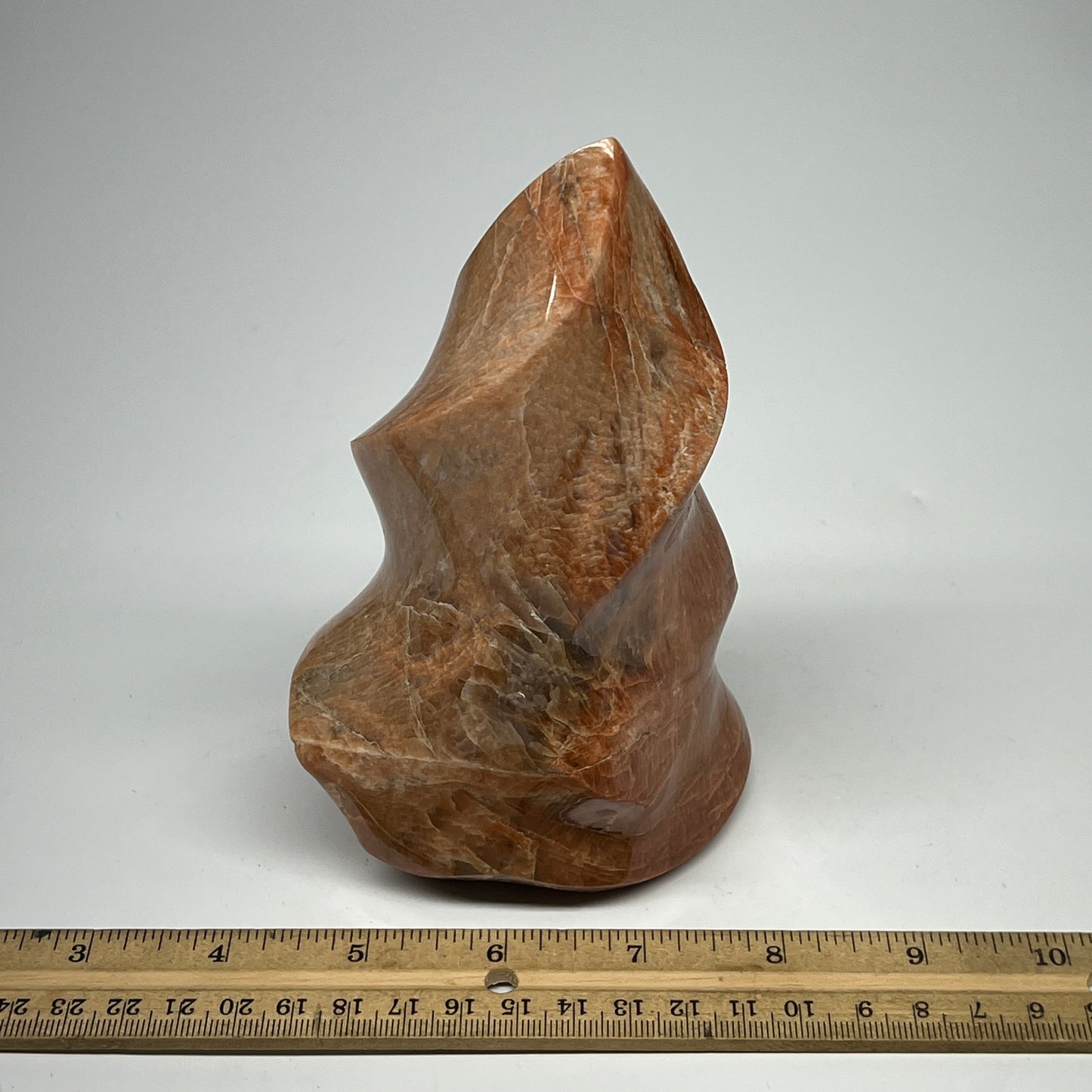 785g, 5.8"x3.5"x2.3", Natural Peach Moonstone Flame Gemstones Reiki Tool, B19574