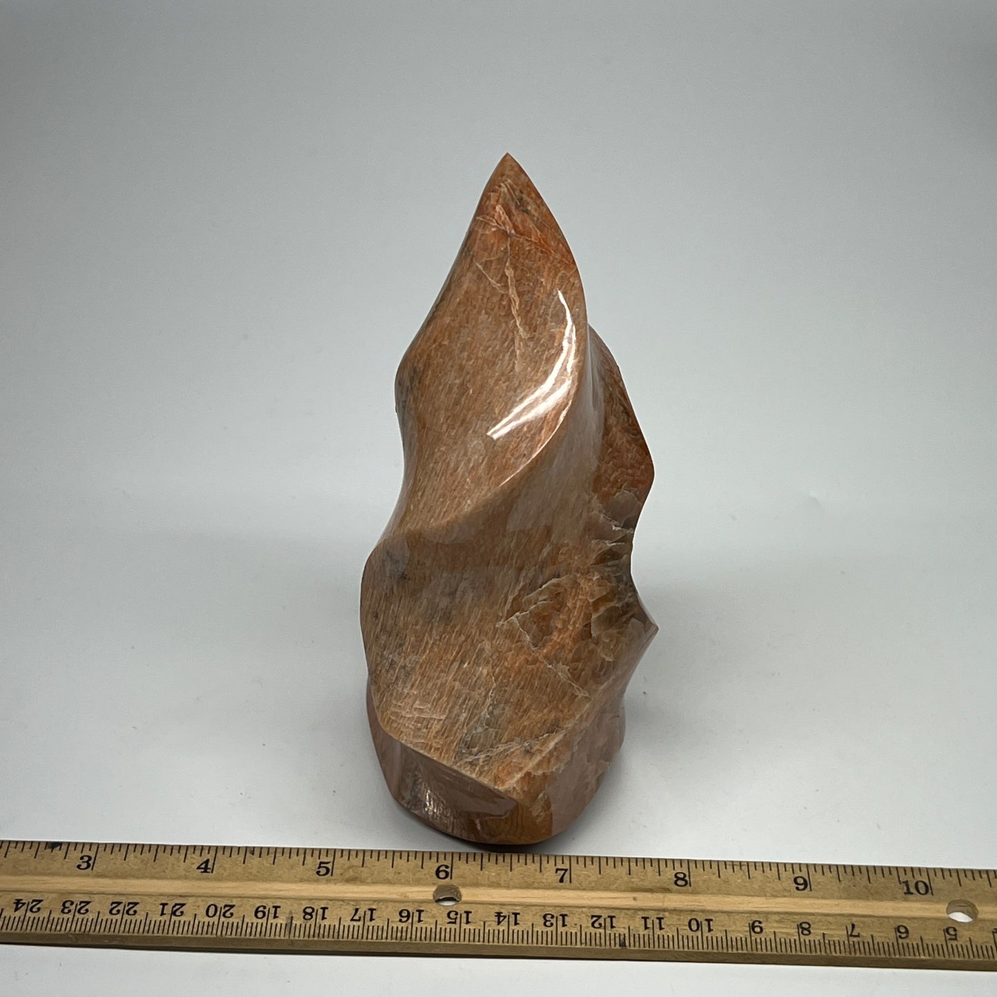 785g, 5.8"x3.5"x2.3", Natural Peach Moonstone Flame Gemstones Reiki Tool, B19574