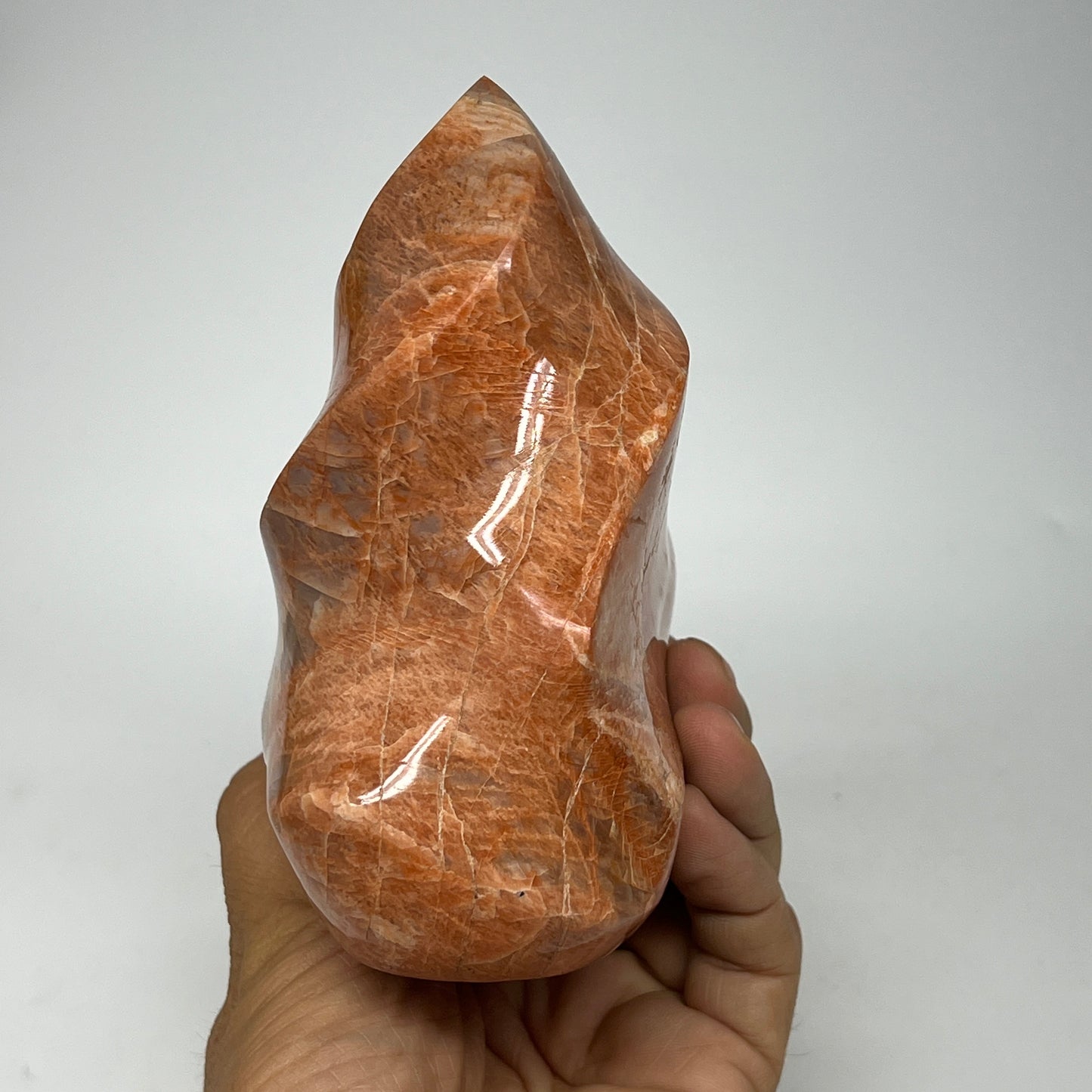 805g, 4.7"x3.9"x2.4", Natural Peach Moonstone Flame Gemstones Reiki Tool, B19575