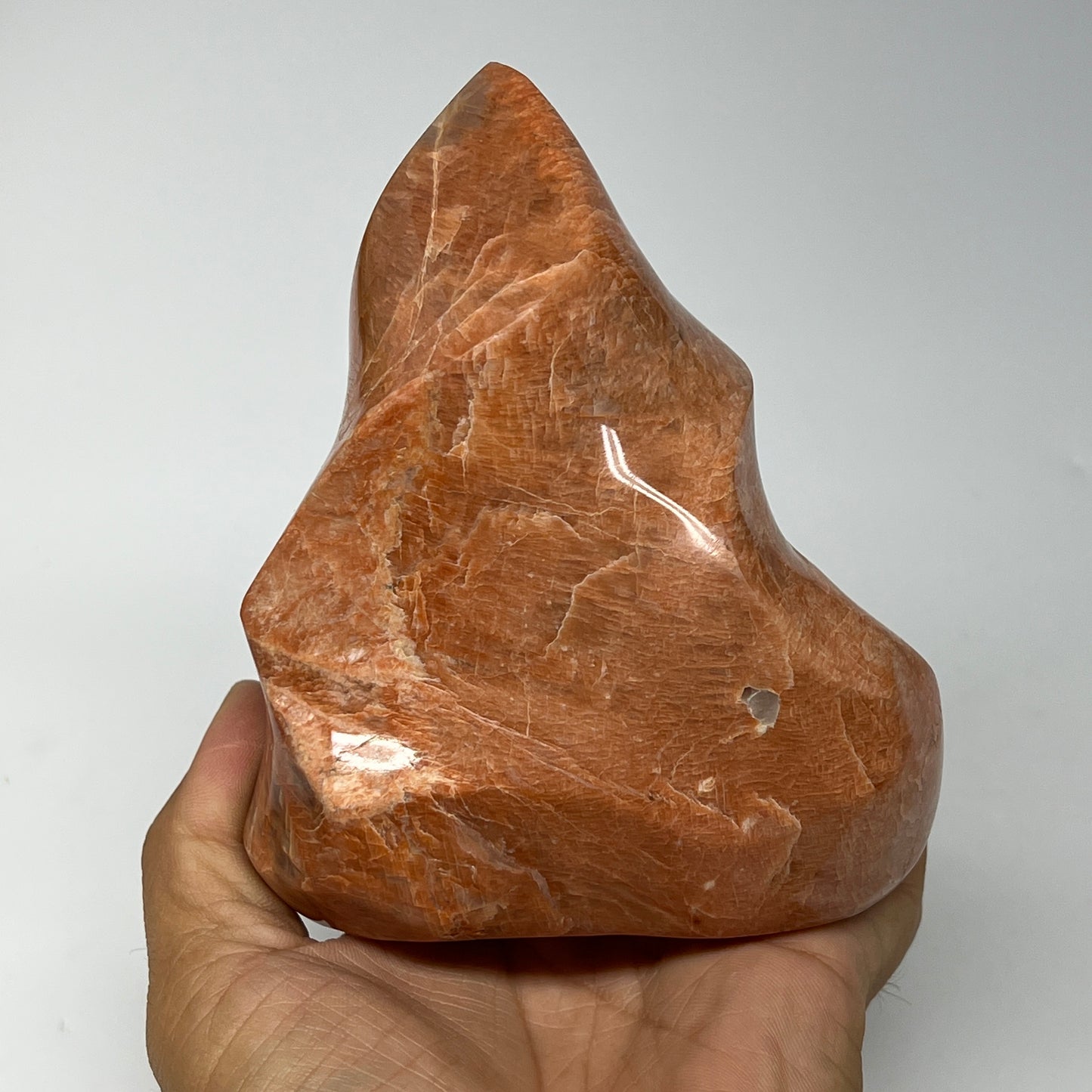 805g, 4.7"x3.9"x2.4", Natural Peach Moonstone Flame Gemstones Reiki Tool, B19575